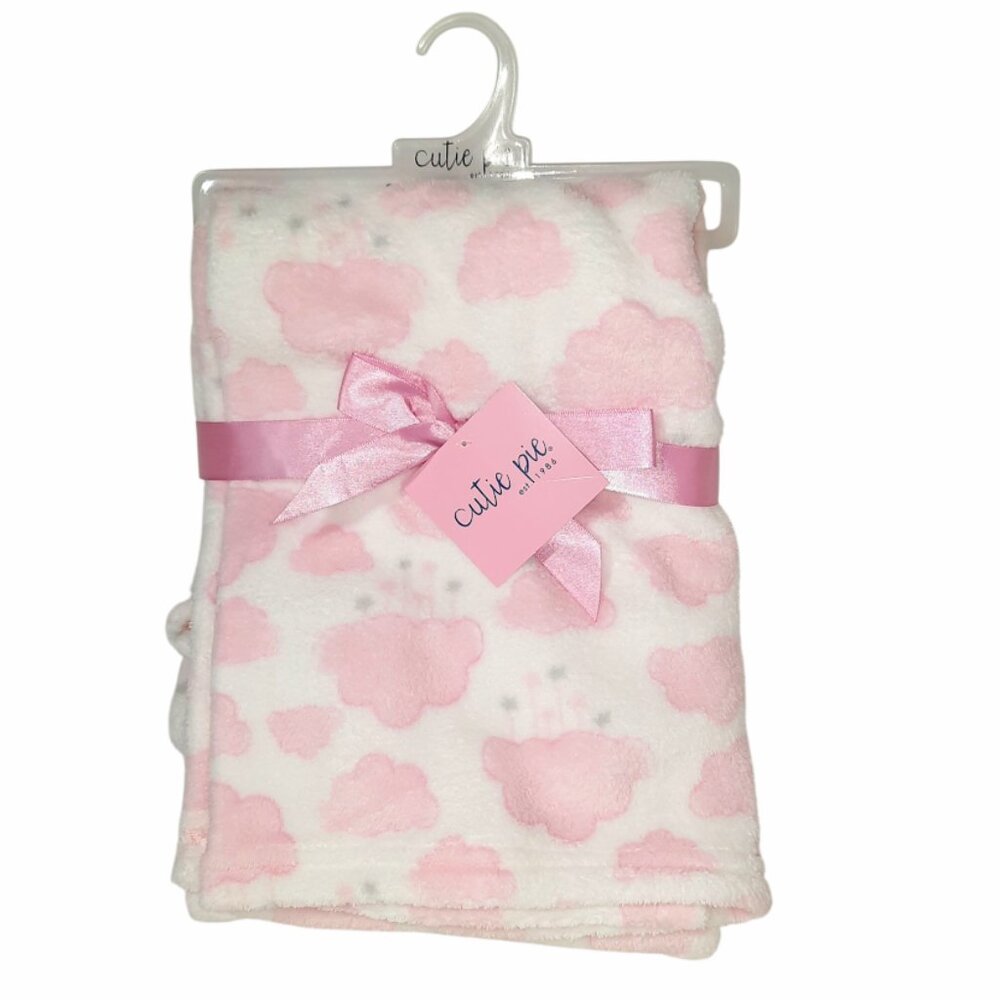 Cutie Pie Pink Clouds Stars Soft Security Lovey Blanket 30" X 36" New